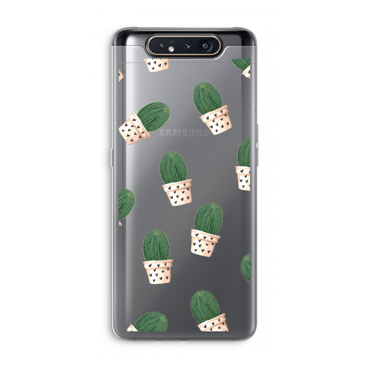 CaseCompany Cactusprint roze: Samsung Galaxy A80 Transparant Hoesje