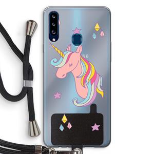 CaseCompany Roze eenhoorn: Samsung Galaxy A20s Transparant Hoesje met koord