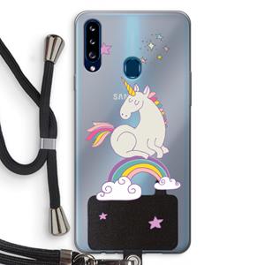 CaseCompany Regenboog eenhoorn: Samsung Galaxy A20s Transparant Hoesje met koord