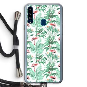 CaseCompany Flamingo bladeren: Samsung Galaxy A20s Transparant Hoesje met koord