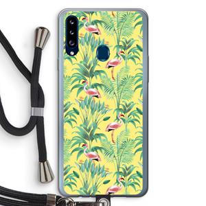 CaseCompany Flamingo party: Samsung Galaxy A20s Transparant Hoesje met koord