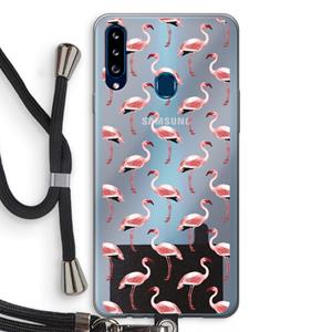 CaseCompany Flamingoprint groen: Samsung Galaxy A20s Transparant Hoesje met koord