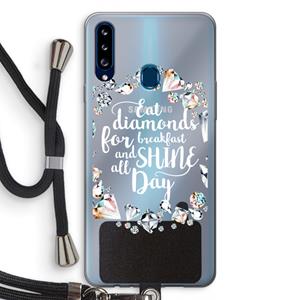 CaseCompany Diamonds: Samsung Galaxy A20s Transparant Hoesje met koord