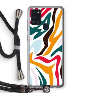 CaseCompany Colored Zebra: Samsung Galaxy A21s Transparant Hoesje met koord