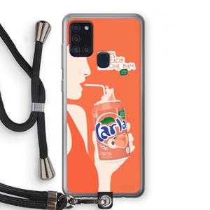 CaseCompany Peach please!: Samsung Galaxy A21s Transparant Hoesje met koord
