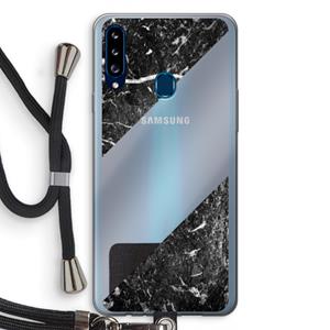 CaseCompany Zwart marmer: Samsung Galaxy A20s Transparant Hoesje met koord