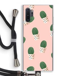 CaseCompany Cactusprint roze: Samsung Galaxy Note 10 Plus Transparant Hoesje met koord