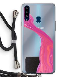 CaseCompany Paarse stroom: Samsung Galaxy A20s Transparant Hoesje met koord
