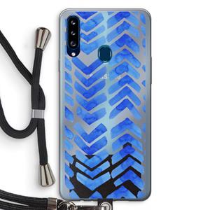 CaseCompany Blauwe pijlen: Samsung Galaxy A20s Transparant Hoesje met koord