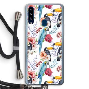 CaseCompany Bloemen tukan: Samsung Galaxy A20s Transparant Hoesje met koord