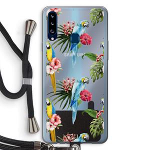 CaseCompany Kleurrijke papegaaien: Samsung Galaxy A20s Transparant Hoesje met koord
