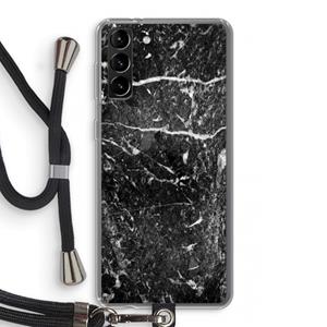CaseCompany Zwart marmer: Samsung Galaxy S21 Plus Transparant Hoesje met koord