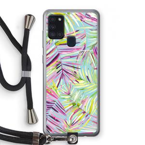 CaseCompany Tropical Palms Blue: Samsung Galaxy A21s Transparant Hoesje met koord