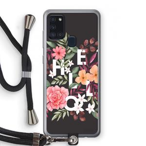 CaseCompany Hello in flowers: Samsung Galaxy A21s Transparant Hoesje met koord