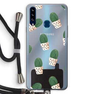 CaseCompany Cactusprint roze: Samsung Galaxy A20s Transparant Hoesje met koord