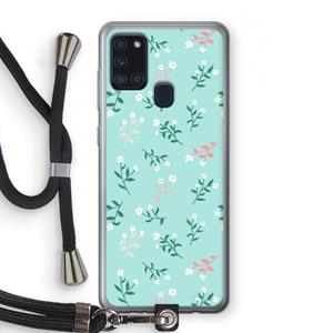 CaseCompany Small white flowers: Samsung Galaxy A21s Transparant Hoesje met koord