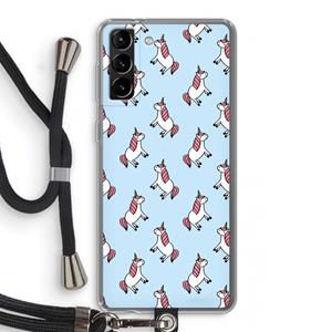 CaseCompany Eenhoorns overal: Samsung Galaxy S21 Plus Transparant Hoesje met koord