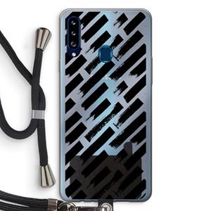 CaseCompany Zwarte vegen: Samsung Galaxy A20s Transparant Hoesje met koord
