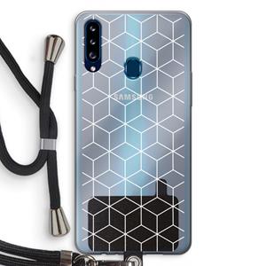 CaseCompany Zwart-witte kubussen: Samsung Galaxy A20s Transparant Hoesje met koord
