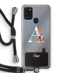 CaseCompany Pink Bouquet: Samsung Galaxy A21s Transparant Hoesje met koord