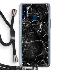 CaseCompany Zwart Marmer 2: Samsung Galaxy A20s Transparant Hoesje met koord