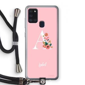 CaseCompany Pink Bouquet: Samsung Galaxy A21s Transparant Hoesje met koord