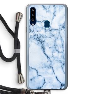 CaseCompany Blauw marmer: Samsung Galaxy A20s Transparant Hoesje met koord