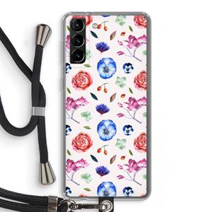 CaseCompany Bloemetjes: Samsung Galaxy S21 Plus Transparant Hoesje met koord