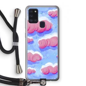 CaseCompany Roze wolken met vogels: Samsung Galaxy A21s Transparant Hoesje met koord