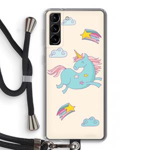 CaseCompany Vliegende eenhoorn: Samsung Galaxy S21 Plus Transparant Hoesje met koord