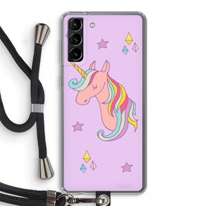 CaseCompany Roze eenhoorn: Samsung Galaxy S21 Plus Transparant Hoesje met koord