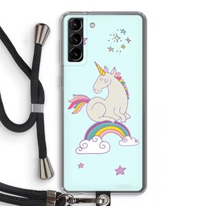 CaseCompany Regenboog eenhoorn: Samsung Galaxy S21 Plus Transparant Hoesje met koord