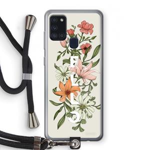 CaseCompany Hello bloemen: Samsung Galaxy A21s Transparant Hoesje met koord