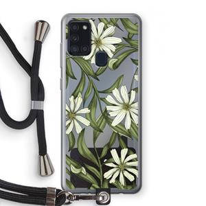 CaseCompany Wit bloemenpatroon: Samsung Galaxy A21s Transparant Hoesje met koord
