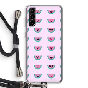 CaseCompany Smiley watermeloenprint: Samsung Galaxy S21 Plus Transparant Hoesje met koord