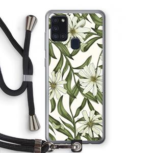 CaseCompany Wit bloemenpatroon: Samsung Galaxy A21s Transparant Hoesje met koord