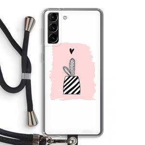 CaseCompany Zwart-wit cactus: Samsung Galaxy S21 Plus Transparant Hoesje met koord