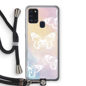 CaseCompany White butterfly: Samsung Galaxy A21s Transparant Hoesje met koord