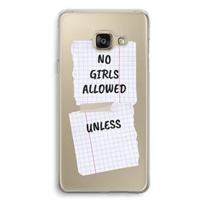 CaseCompany No Girls Allowed Unless: Samsung Galaxy A3 (2016) Transparant Hoesje