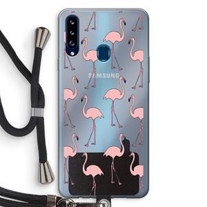 CaseCompany Anything Flamingoes: Samsung Galaxy A20s Transparant Hoesje met koord