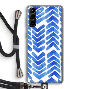 CaseCompany Blauwe pijlen: Samsung Galaxy S21 Plus Transparant Hoesje met koord