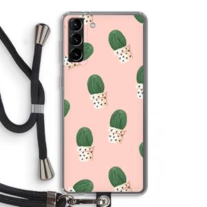 CaseCompany Cactusprint roze: Samsung Galaxy S21 Plus Transparant Hoesje met koord