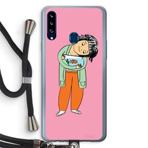 CaseCompany Visknuffel: Samsung Galaxy A20s Transparant Hoesje met koord