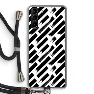 CaseCompany Zwarte vegen: Samsung Galaxy S21 Plus Transparant Hoesje met koord