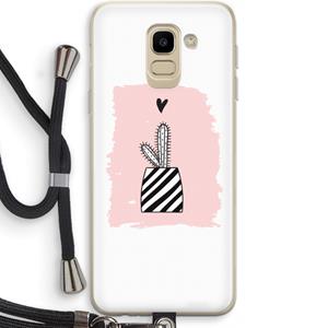 CaseCompany Zwart-wit cactus: Samsung Galaxy J6 (2018) Transparant Hoesje met koord