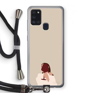 CaseCompany I drink wine: Samsung Galaxy A21s Transparant Hoesje met koord