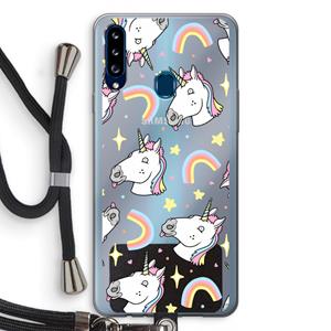 CaseCompany Rainbow Unicorn: Samsung Galaxy A20s Transparant Hoesje met koord