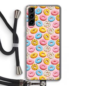 CaseCompany Pink donuts: Samsung Galaxy S21 Plus Transparant Hoesje met koord