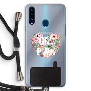 CaseCompany GRL PWR Flower: Samsung Galaxy A20s Transparant Hoesje met koord