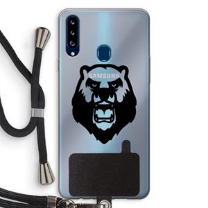 CaseCompany Angry Bear (black): Samsung Galaxy A20s Transparant Hoesje met koord